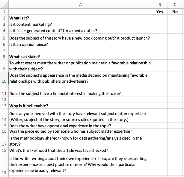 19 questions in tabular format; yes/no checkboxes. Scroll down to links to download a pdf of the table/questions.